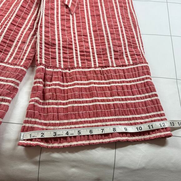 Anthropologie Ett Twa Jumpsuit Womens Small Red Robin Seersucker Stripe Belt Tie - Picture 14 of 14